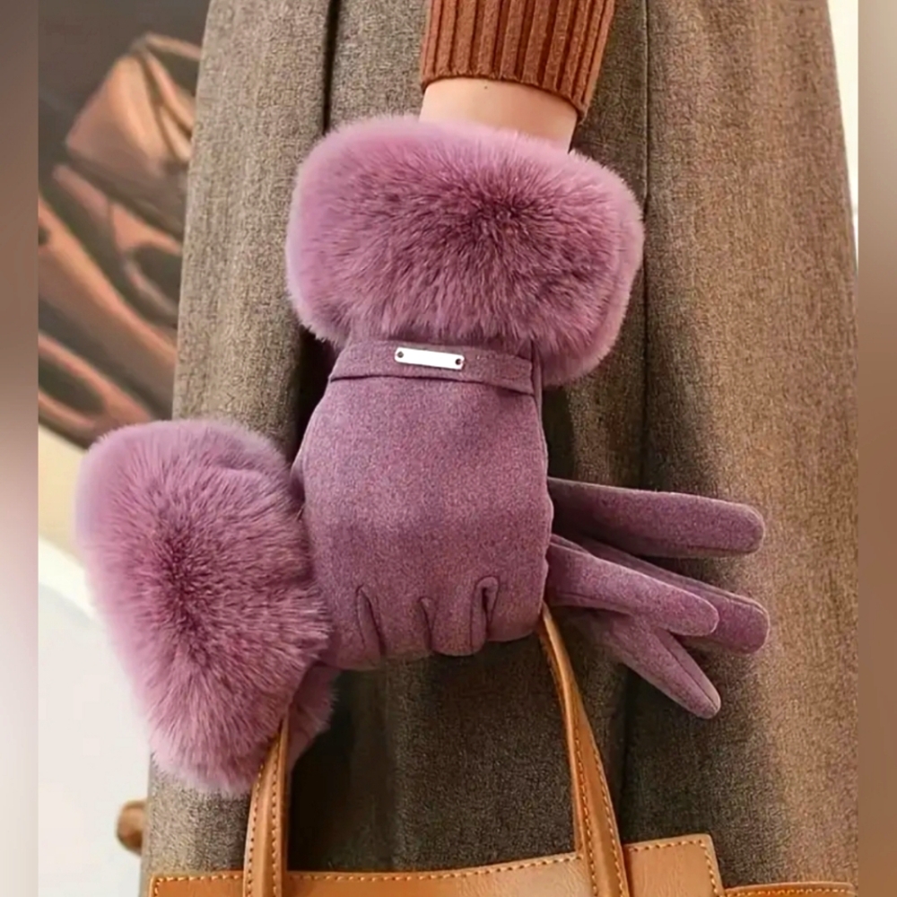 Women's Winter Gloves, Rabbit Faux  Fur with Touch screen New